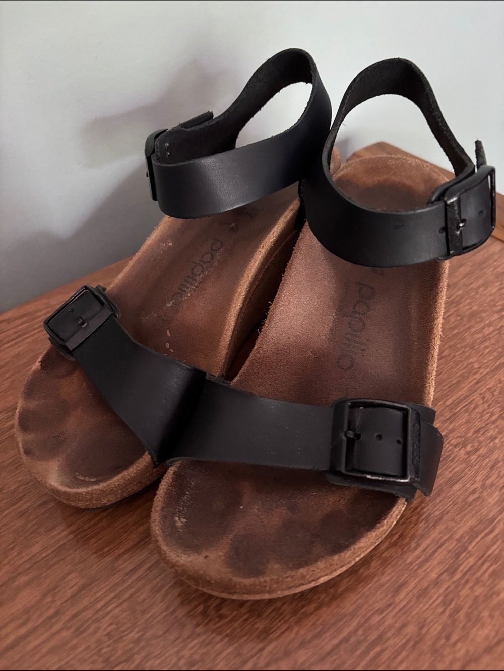 Papillio Birkenstock Black Dual-Strap Cork Wedge Sandals with Buckle size 37